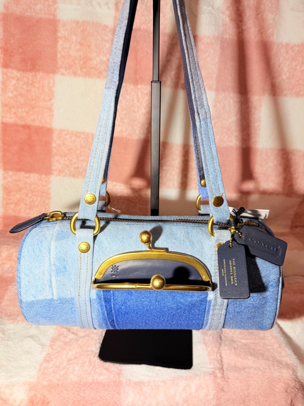 COACH Denim Kisslock Barrel bag 28 in gold hardware NWT - Picture 7 of 12